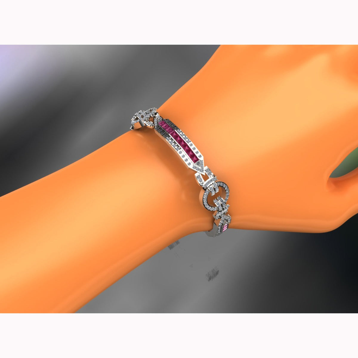 14k Gold Antique Look Pink Sapphire Diamond Bracelet On Hand (5.47.cts.tw)