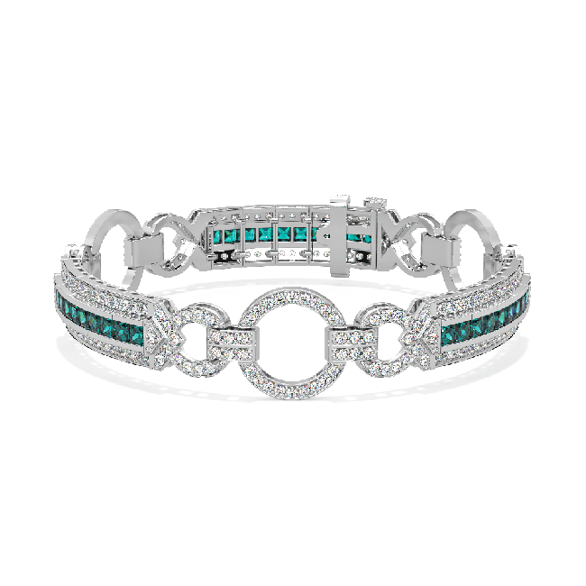 14k White Antique Look Emerald Diamond Bracelet (5.47.cts.tw)