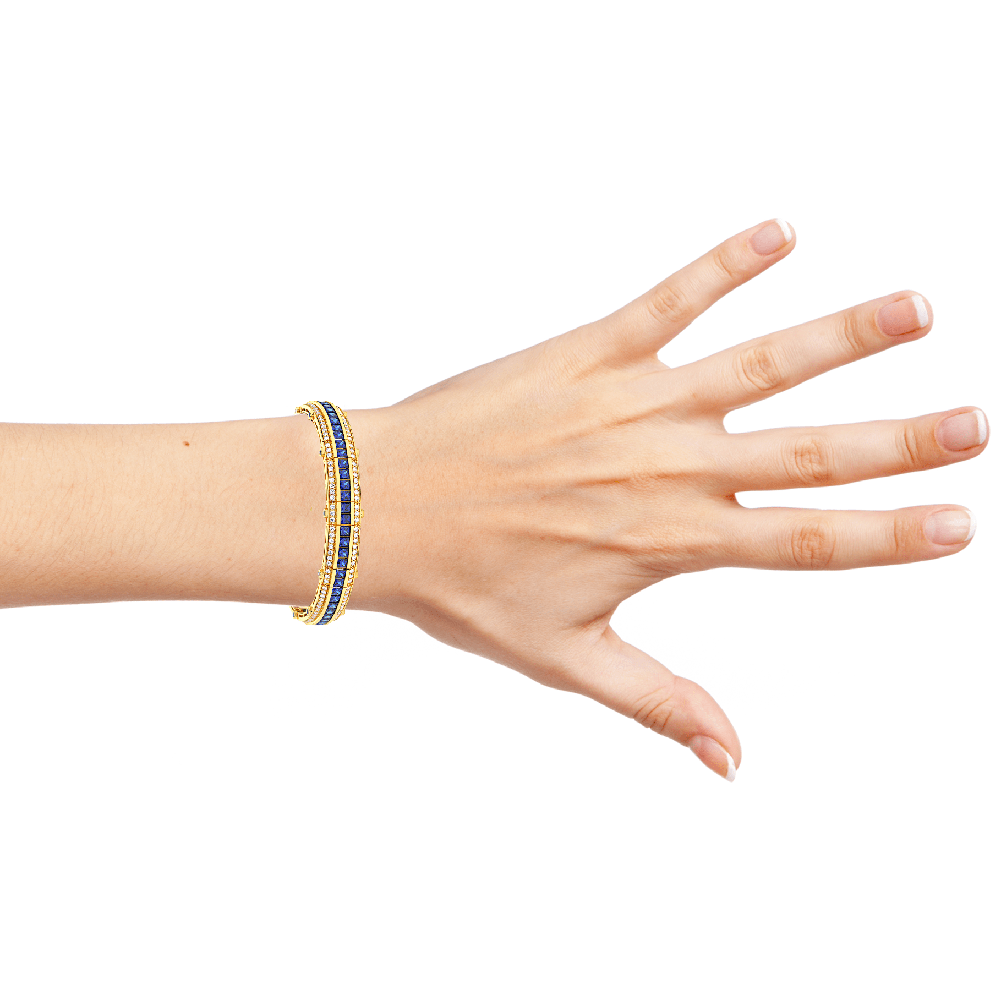 14k Gold Art Deco Style Sapphire Diamond Bracelet On Woman Hand (5.30.cts.tw)