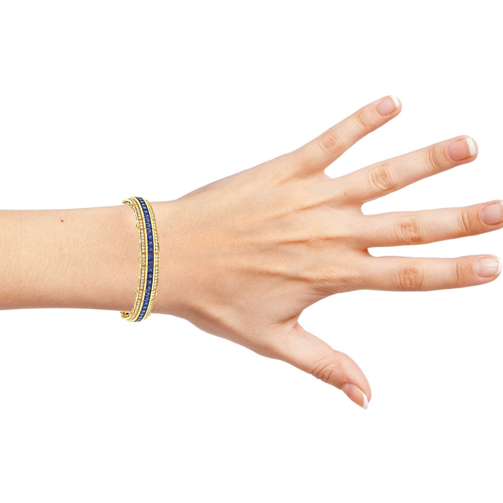 14k Yellow Gold Sapphire Diamond Art Deco Style Bracelet On Woman Hand  (5.30.cts.tw)