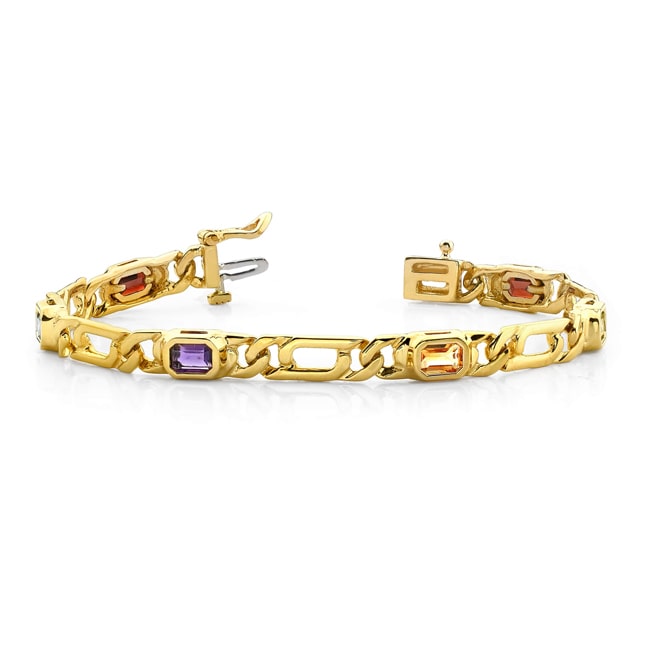 14k Emerald-Cut Multi Colored Gemstone Bracelet (3.0.cts.tw)