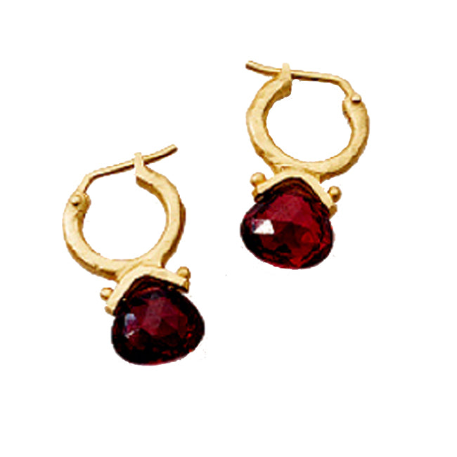 14k Gold Tear-drop Garnet Checkerboard Briolette Hoop Earrings (6.0.cts.tw)