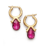 14k Gold Tear-drop Tourmaline Checkerboard Briolette Hoop Earrings (4.0.cts.tw)