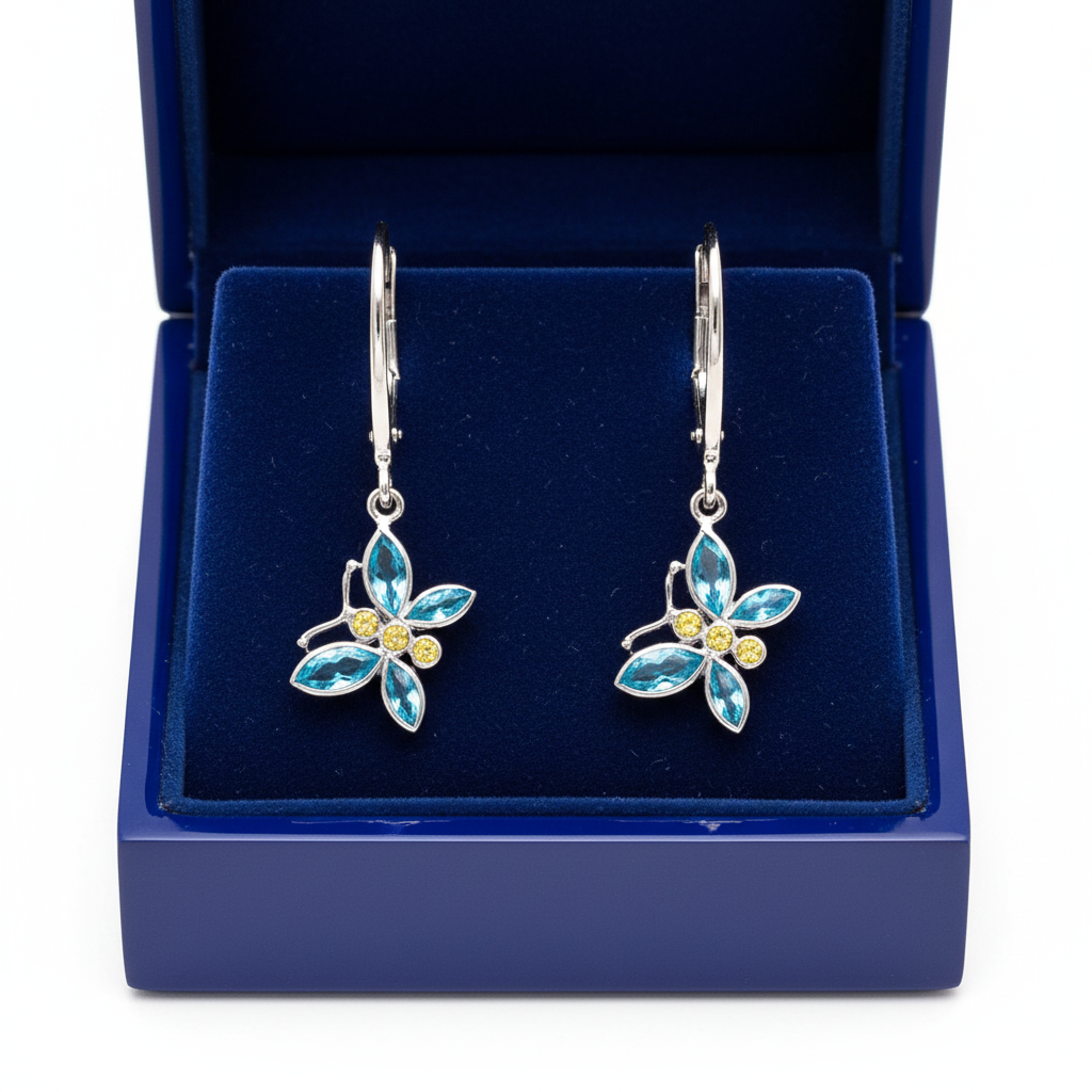 Butterfly Earrings in Royal Blue Box