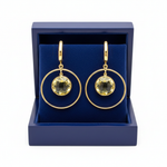Citrine Dangle Hoop Earrings in Royal Blue Box