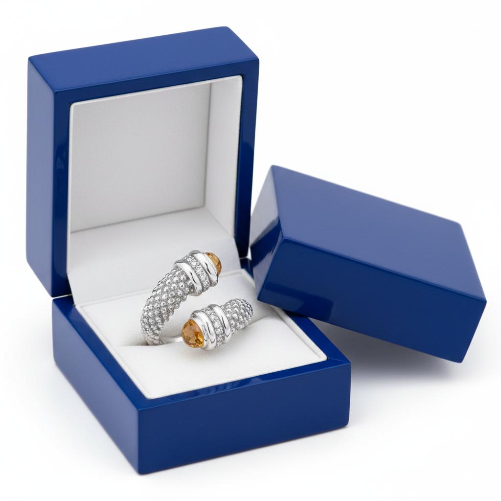 Citrine Popcorn Diamond Ring in Royal Blue Gift Box
