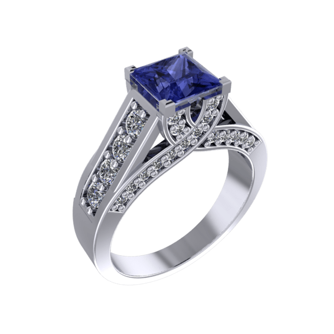14k Gold Square Tanzanite Diamond Ring (1.53.cts.tw)