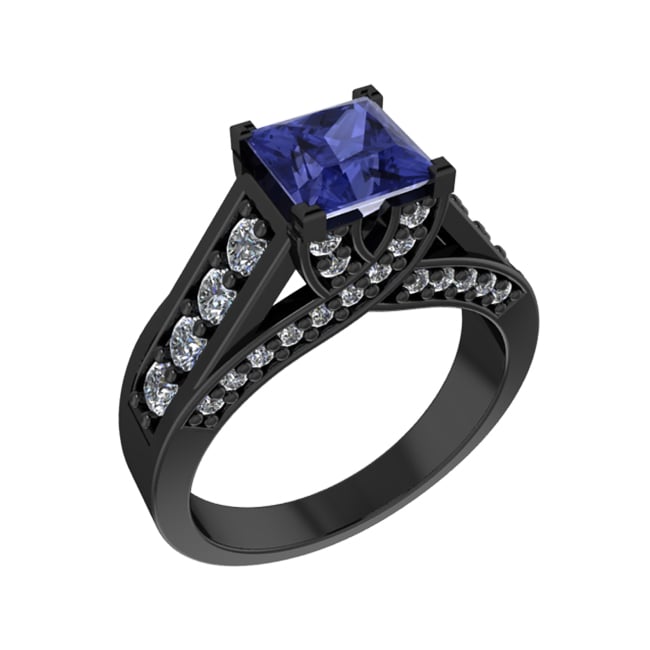 14k Black Gold Square Tanzanite Diamond Ring (1.53.cts.tw)