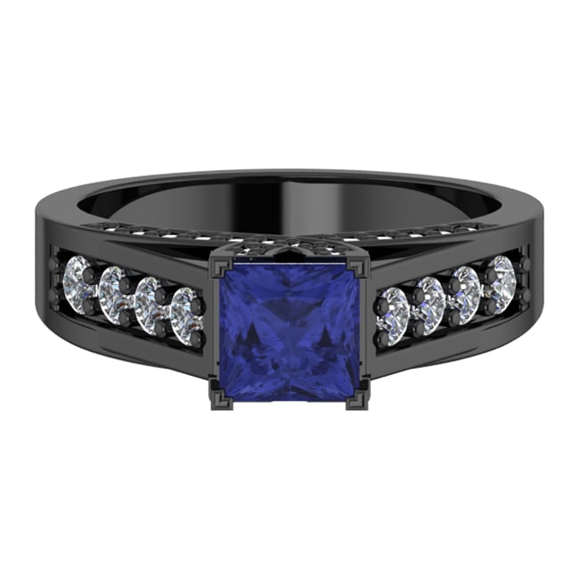 14k Black Gold Square Tanzanite Diamond Ring (1.53.cts.tw)