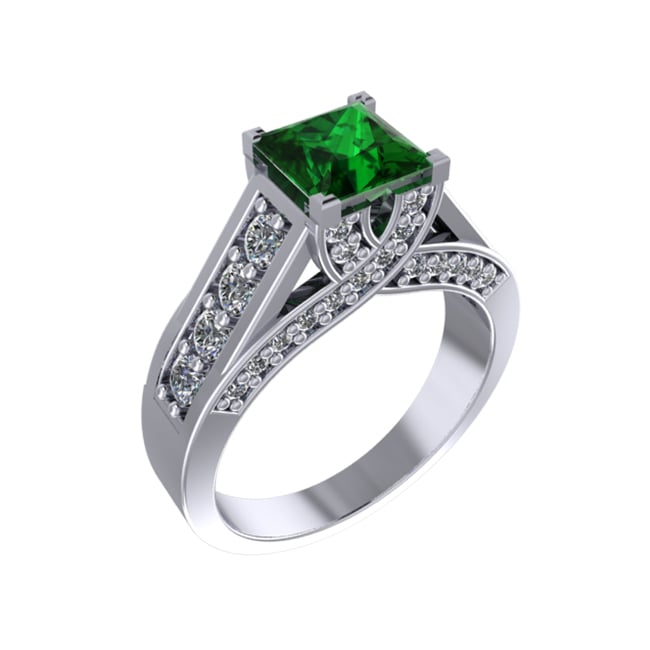 14k White Square Tsavorite Diamond Ring (1.53.cts.tw)