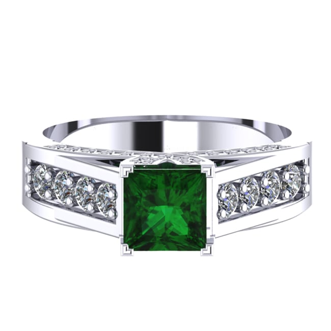 14k White Square Tsavorite Diamond Ring (1.53.cts.tw)