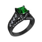 14k Black Gold Square Tsvorite Ring Diamond Ring (1.53.cts.tw)