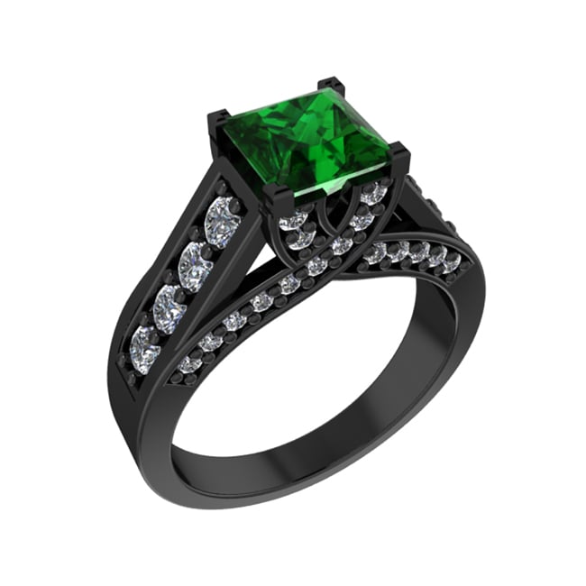 14k Black Gold Square Tsvorite Ring Diamond Ring (1.53.cts.tw)