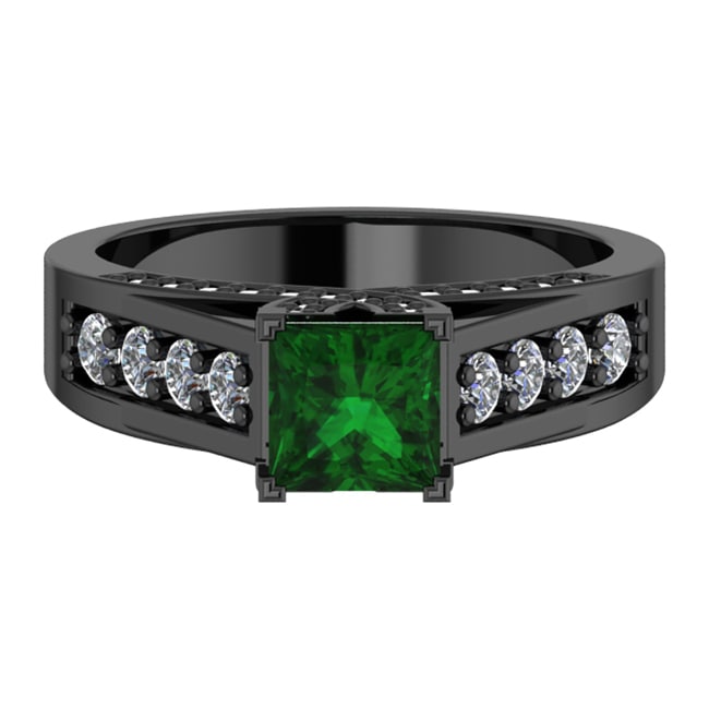 14k Black Gold Square Tsvorite Ring Diamond Ring (1.53.cts.tw)