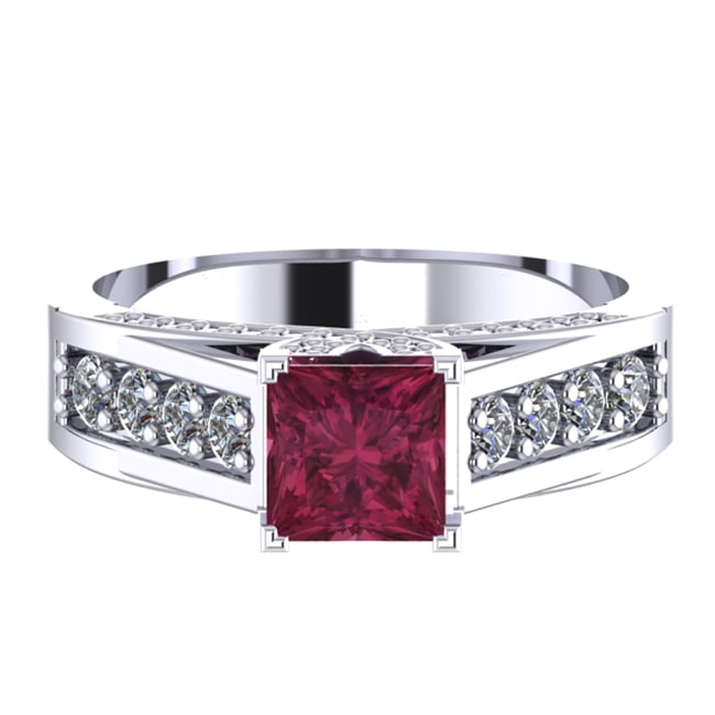 14k Gold Square Pink Tourmaline Diamond Ring (1.53.cts.tw)