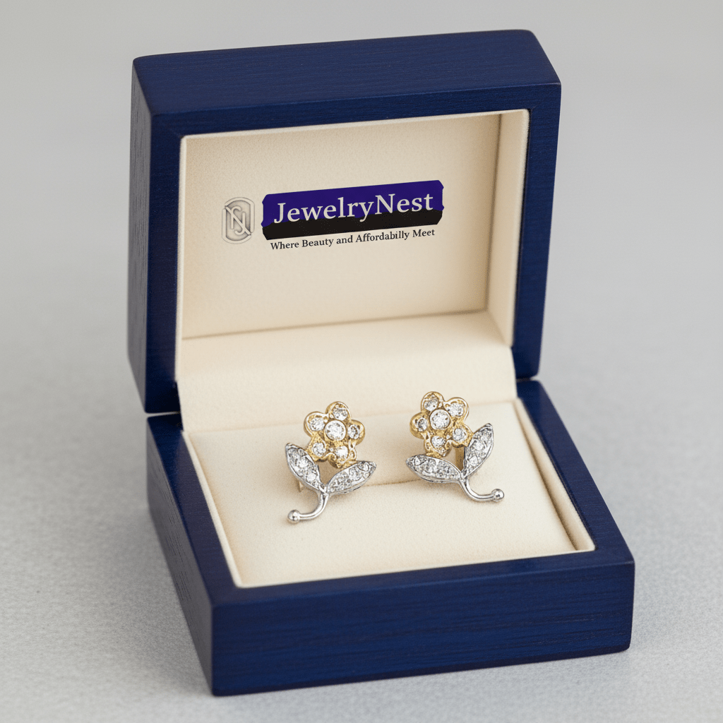 14k Gold Mini Daisy & Leaf Diamond Earrings, 0.20 ct TW - JewelryNest LLC