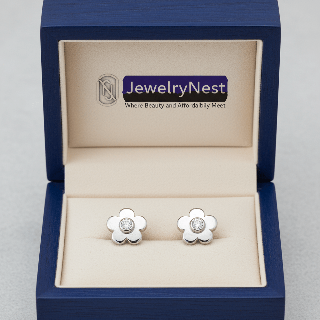 14k Solid Gold Medium Daisy Diamond Earrings, 0.10 ct TW - JewelryNest LLC