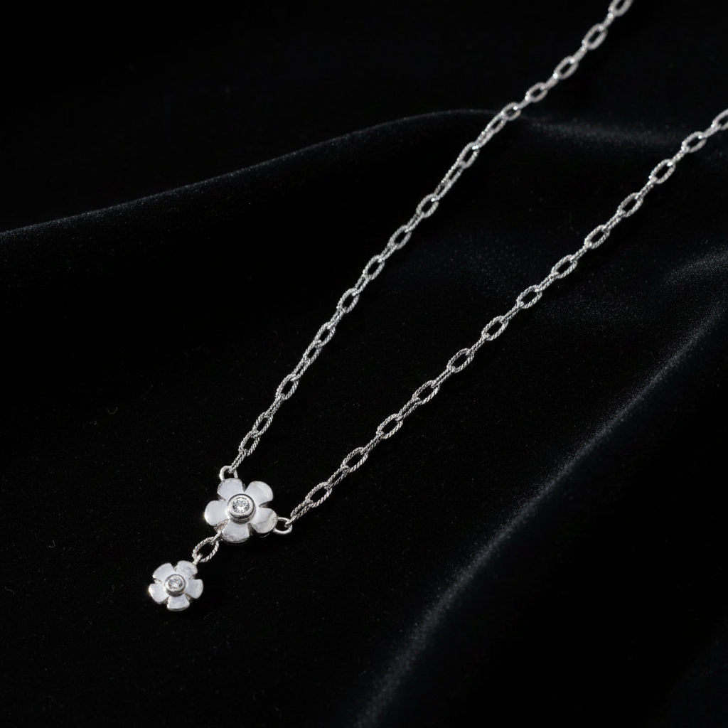 Daisy Necklace - White Gold Flat Lay