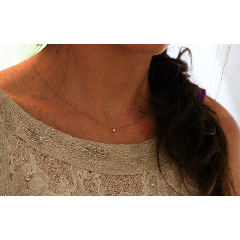 14k Solid Gold Round Diamond Solitaire Necklace On Woman Neck  (0.25.ct.tw)