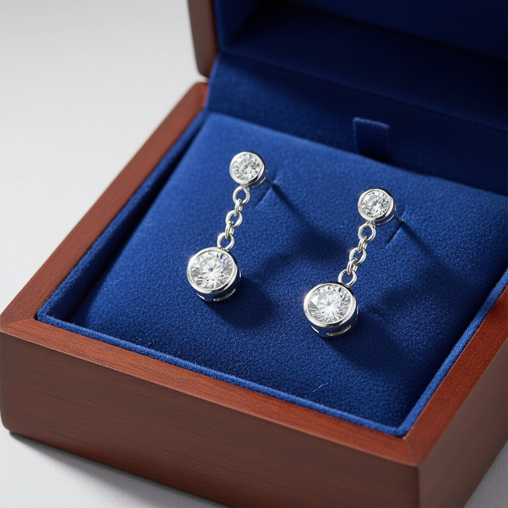 Diamond Bezel Earrings in Box