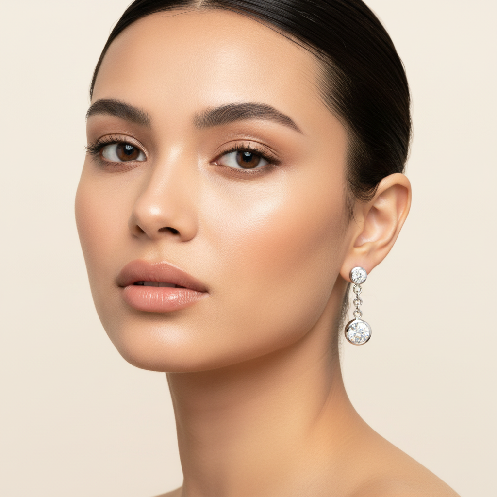 Diamond Bezel Earrings on Model