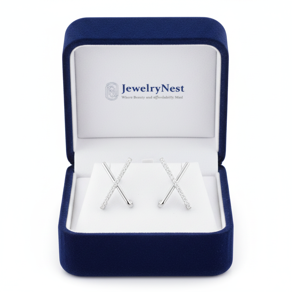 Diamond Criss Cross Earrings in JewelryNest Box