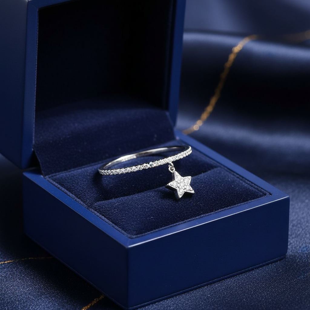 Diamond Dangle Star Ring in Gift Box