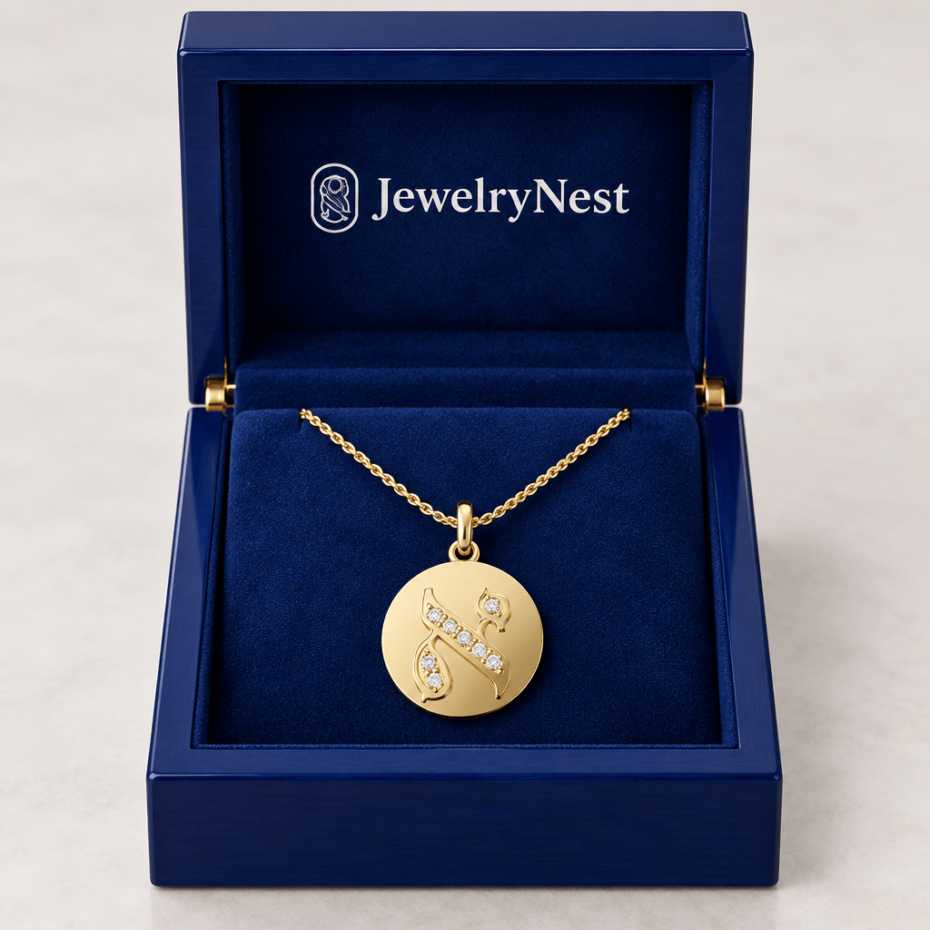 Diamond Disk Metal Hebrew Letters Initial Alefh Necklace (0.24.ct.tw) - JewelryNest LLC