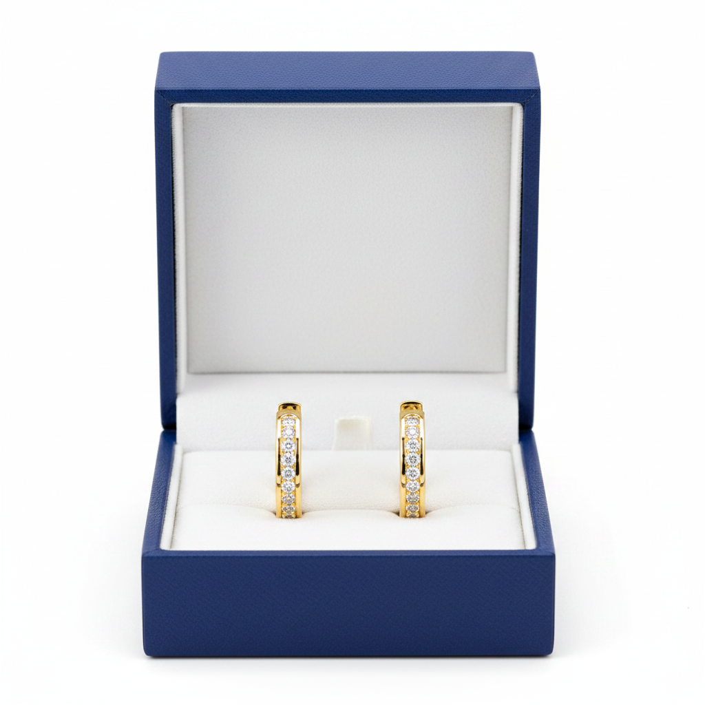 Diamond In & Out Huggie Earrings in Royal Blue Box