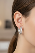 Diamond In & Out Huggie Earrings White Gold on Model