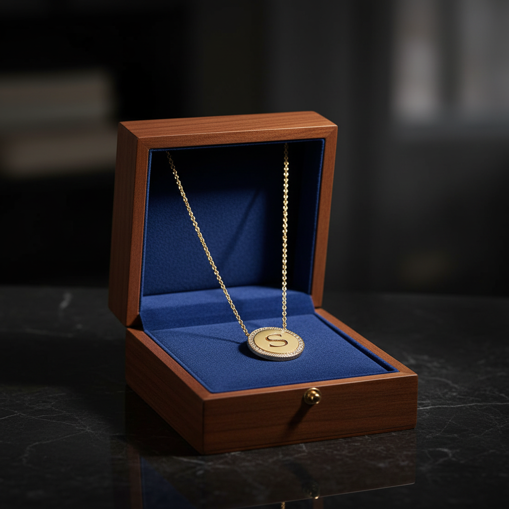 14k gold halo diamond initial disc necklace by JewelryNest, featuring a personalized initial pendant with sparkling diamonds in a gift box.