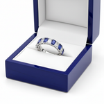 Diamond Sapphire Anniversary Ring in Royal Blue Wooden Box