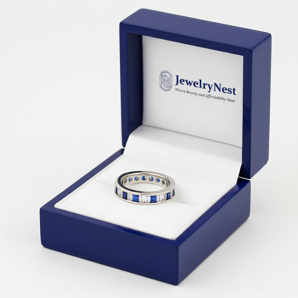 Diamond Sapphire Eternity Band in Royal Blue JewelryNest Box