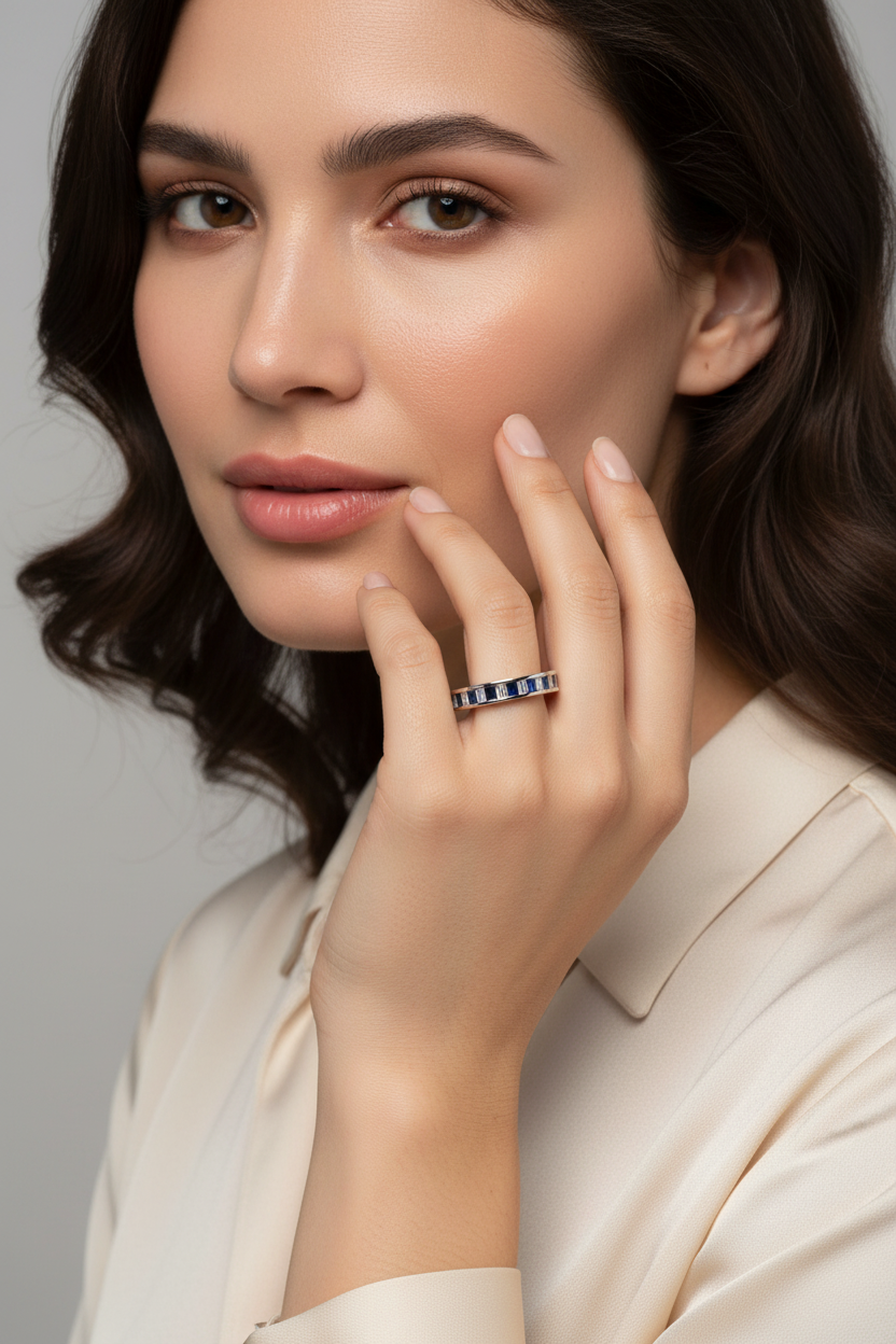 Diamond Sapphire Eternity Band on Full Face Model