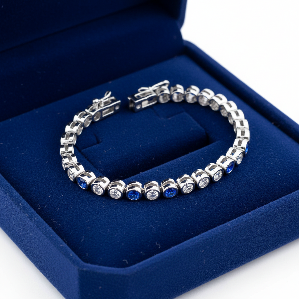 Diamond Sapphire Tennis Bracelet in box