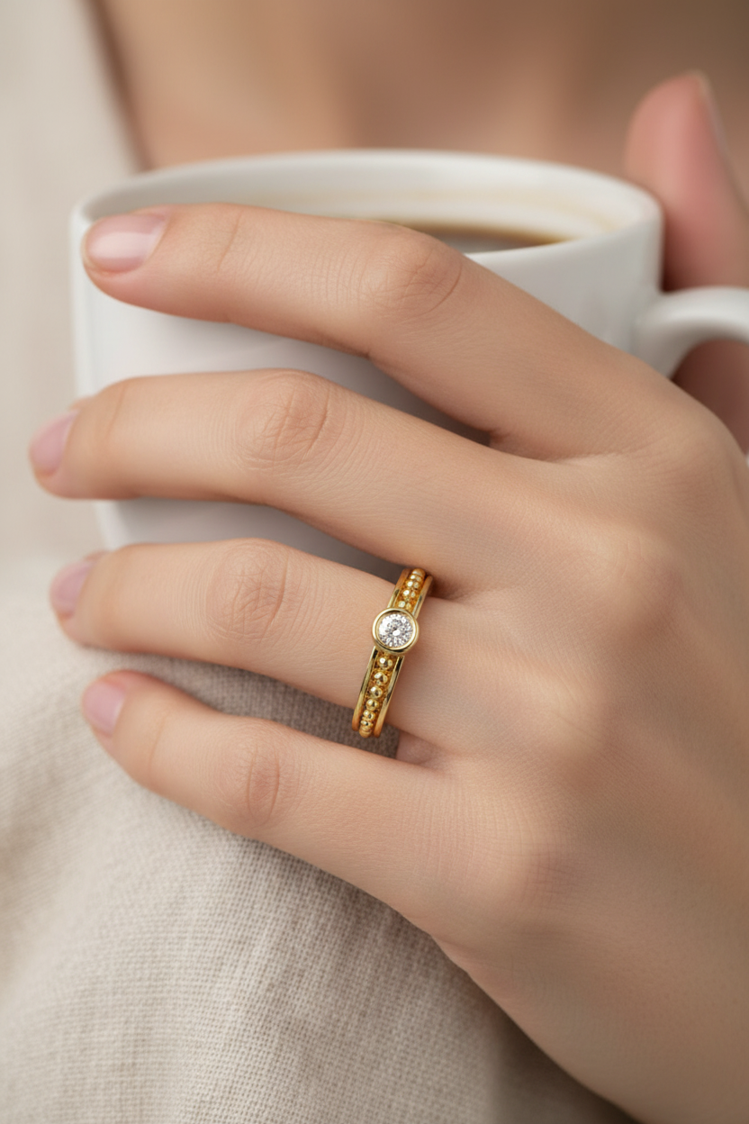 Diamond Solitaire Stackable Ring on Model