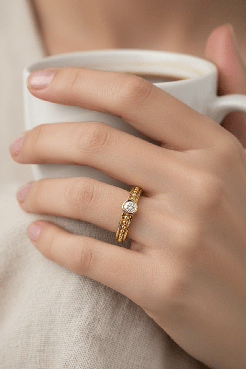 14k Yellow Gold Diamond Solitaire Stackable Rings (0.10.ct.tw) - JewelryNest LLC