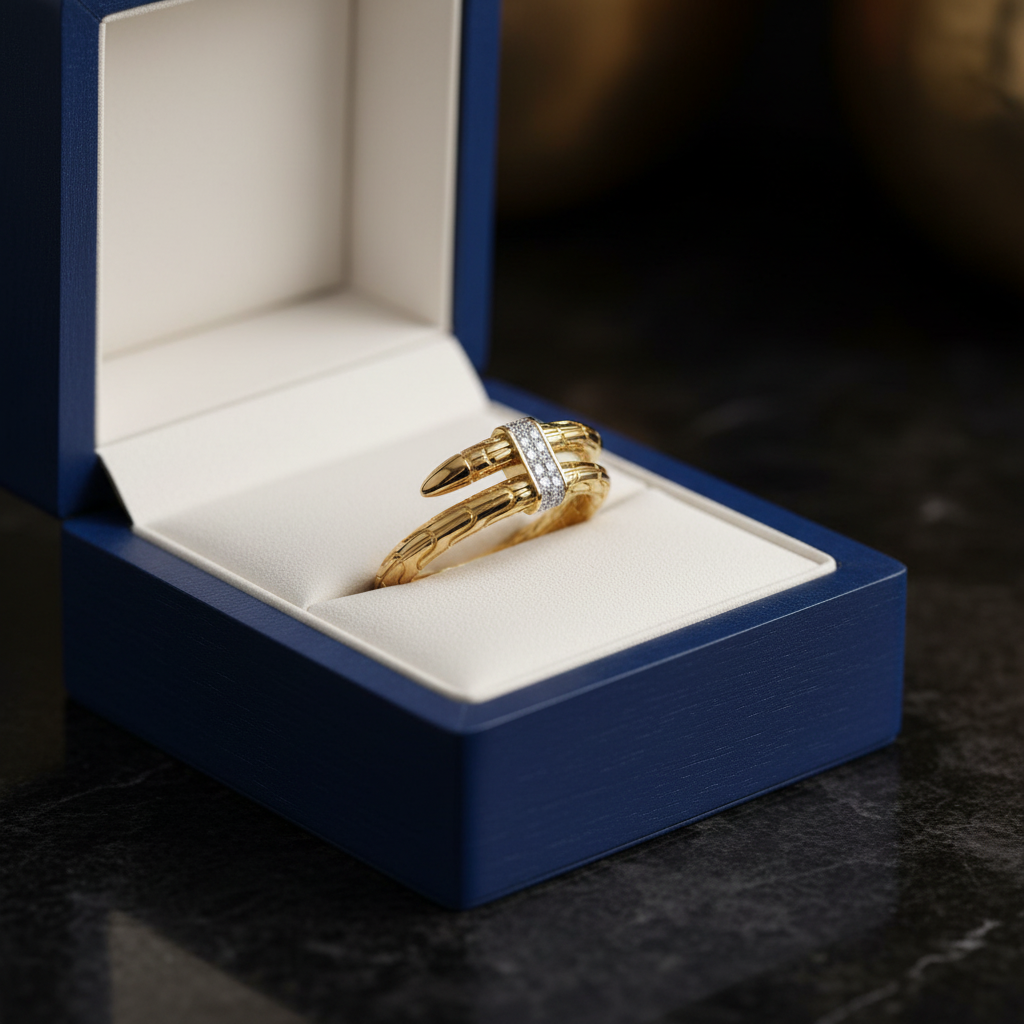 Diamond Spear Ring - Royal Blue Wooden Box