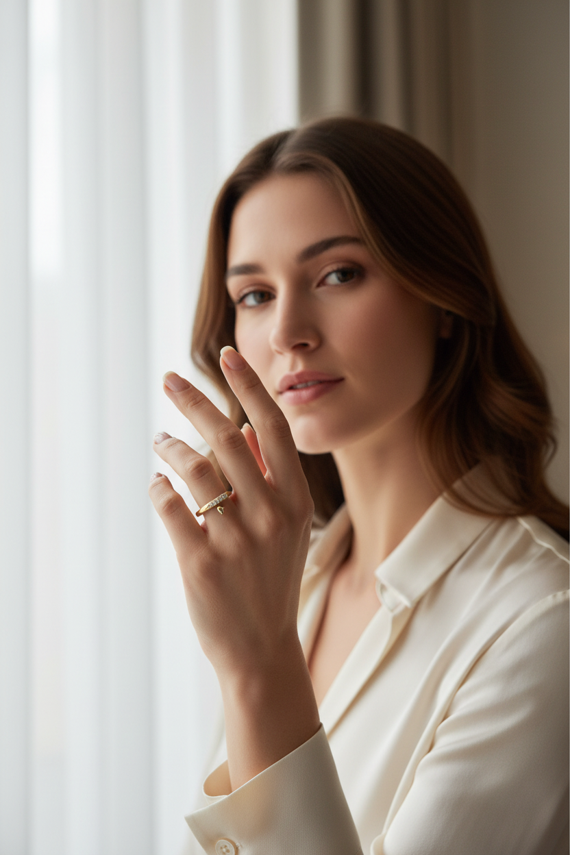 Diamond Spiral Nail Ring on Model