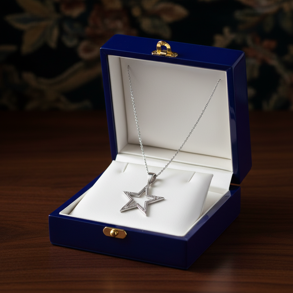 Diamond Star Necklace - White Gold Box