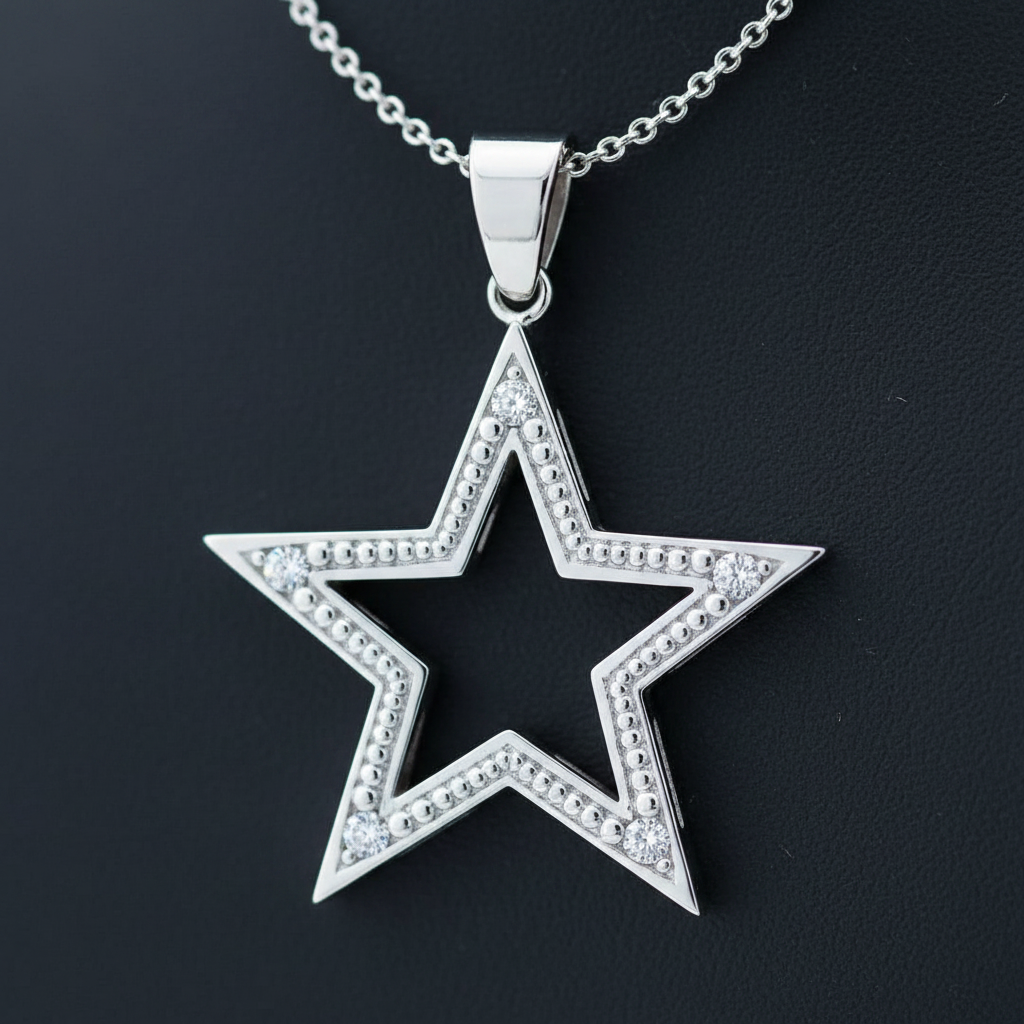 Diamond Star Necklace - White Gold Close Up