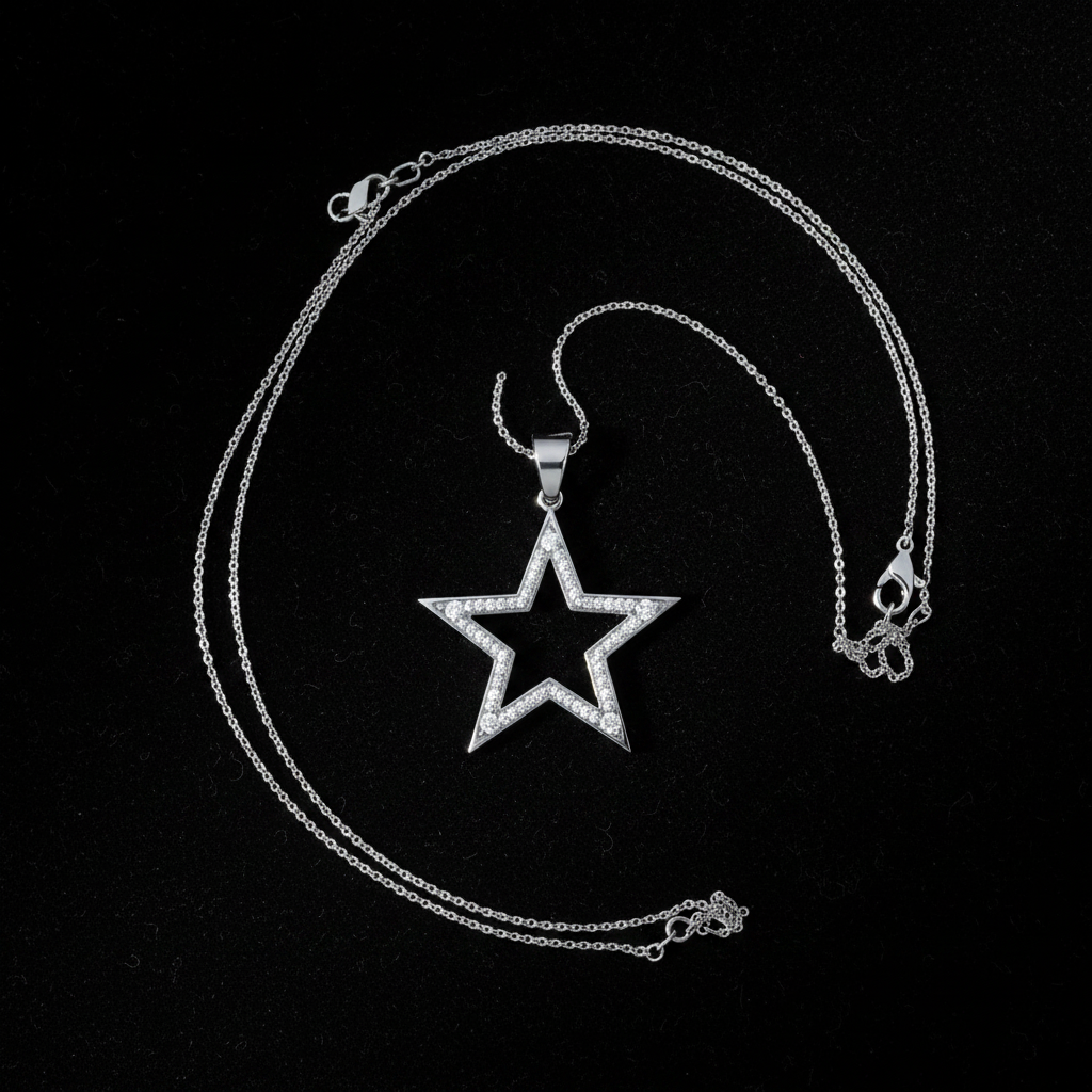 Diamond Star Necklace - White Gold Flat Lay