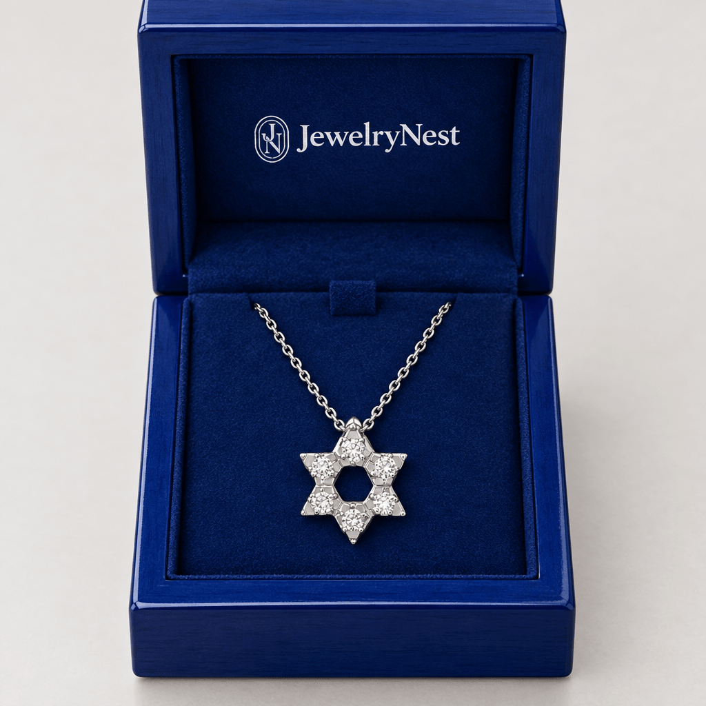 14k Gold Diamond Open Star Of David Necklace (0.12.ct.tw) - JewelryNest LLC