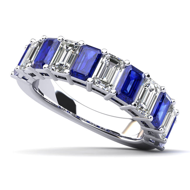 Emerald Diamond And Sapphire Anniversary Ring (2.20 cts.tw)