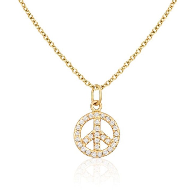 14k Yellow Gold Diamond Peace Sign Necklace (0.25.ct.tw)