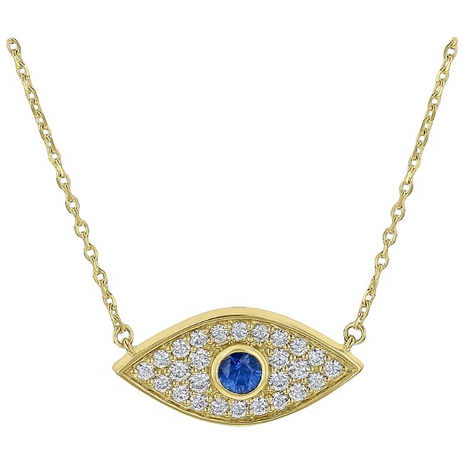 14k Yellow Gold Evil Eye Sapphire Diamond Necklace (0.84.ct.tw)