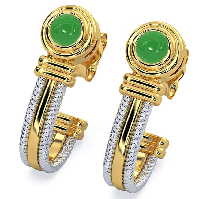 14k Solid Gold Emerald Stone Half Hoop Earrings (0.50.ct.tw)