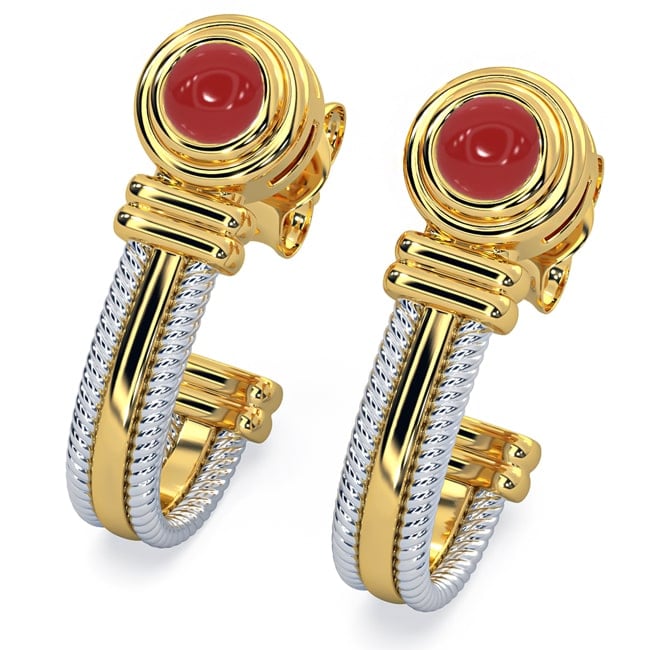 14k Gold Ruby Stone Half Hoop Earrings (0.50.ct.tw)