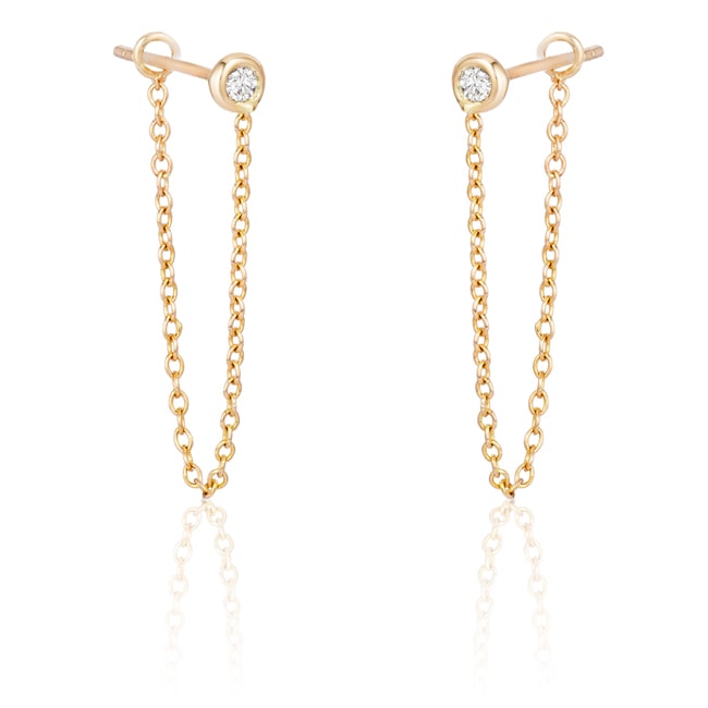 14k Gold Round Tread Diamond Chandelier Earring (0.10.ct.tw)