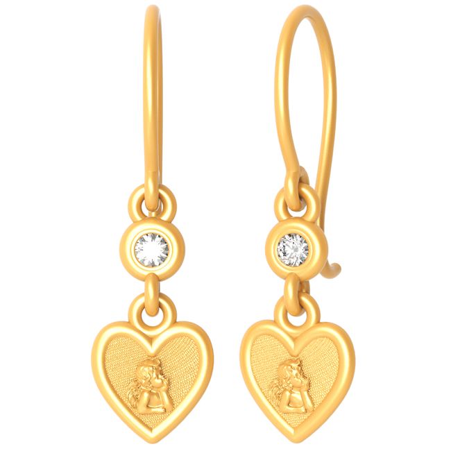 14k Solid Mini Heart-Shaped Cherub Diamond earring (0.10.ct.tw)